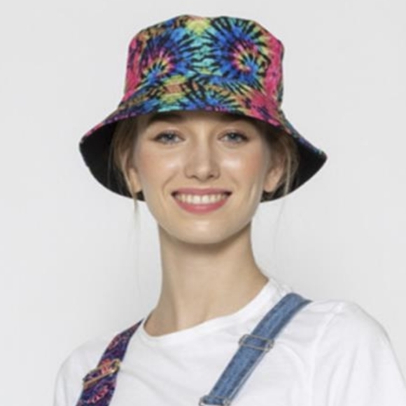 Boutique Accessories - Tie-dye bucket hat bright abstract flower tie dye graphics Reversible Beachy